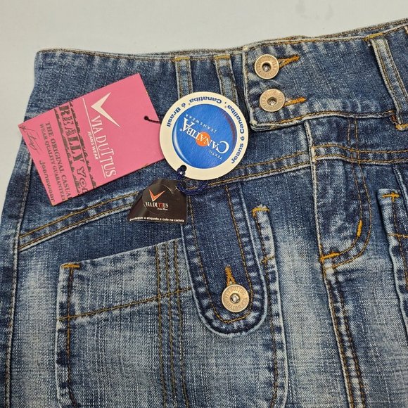 VIA DUTTUS 11.5" Brazilian Denim Blue Jean Skirt Womens Size 0 NWT - Picture 7 of 11